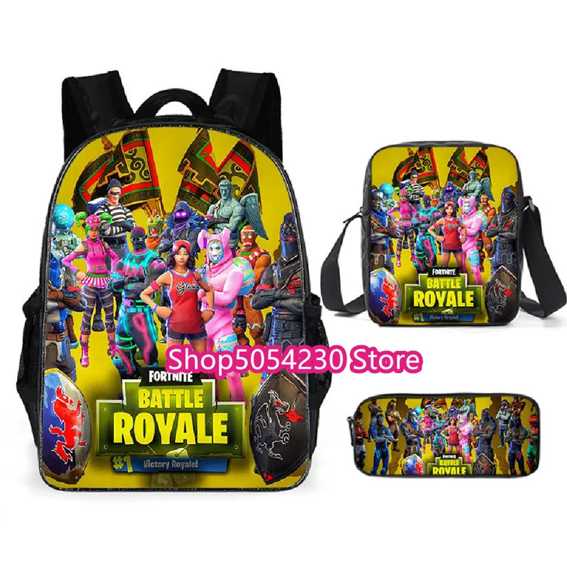Mochila Fortnited 3PCS para Rapazes, Victory Game, 16 Polegadas, Resistente à Água, Mochila Pré-Escolar, Mochilas Escolares Fixes para o Ensino Básico