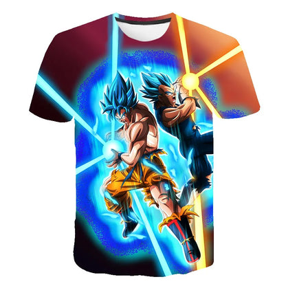 T-shirt Dragon Ball para Criança, Top Tee com Figuras de Anime Son Goku Super Saiyan, T-shirt para Rapaz, Roupa Infantil de Verão de Manga Curta