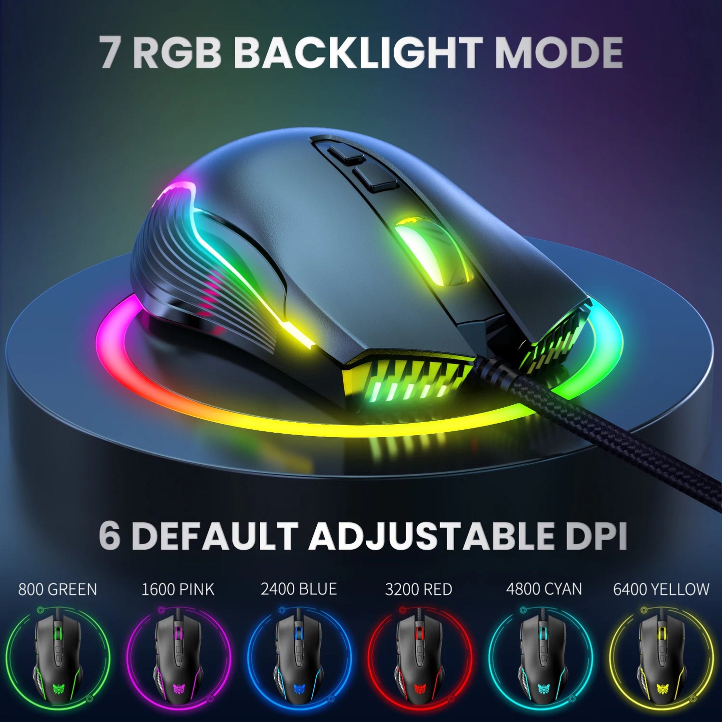 ONIKUMA Wired Gaming Mouse 6400 DPI RGB Gaming Mouse with 7 Programmable Buttons, Ergonomic Wired Gaming Mouse for PC, Laptop & Gaming Setup