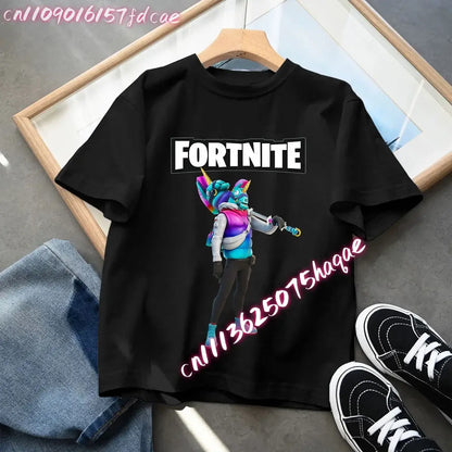 Fortnites Kids Black Cotton T Shirt Fortress Night Baby Short Sleeve Tees Shirt Cartoon Boy Girl Summer Clothes Kawaii Tops Gift