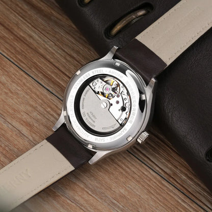 BERNY Automatic Watches for Men Sapphire Luminous Hands Day Calendar Dress Luxury Mechanical Watch 5ATM Vintage-Style Wristwatch