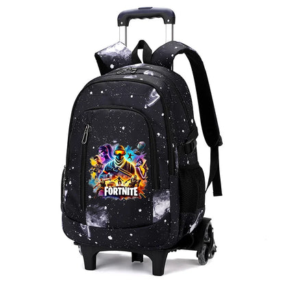 Fortnite 2 viename vežimėlis-kuprinė su žvaigždėto dangaus raštu, didelės talpos vandeniui atsparus nešiojamojo kompiuterio krepšys su laiptų įveikimo konstrukcija, mokyklinė kuprinė moksleiviams