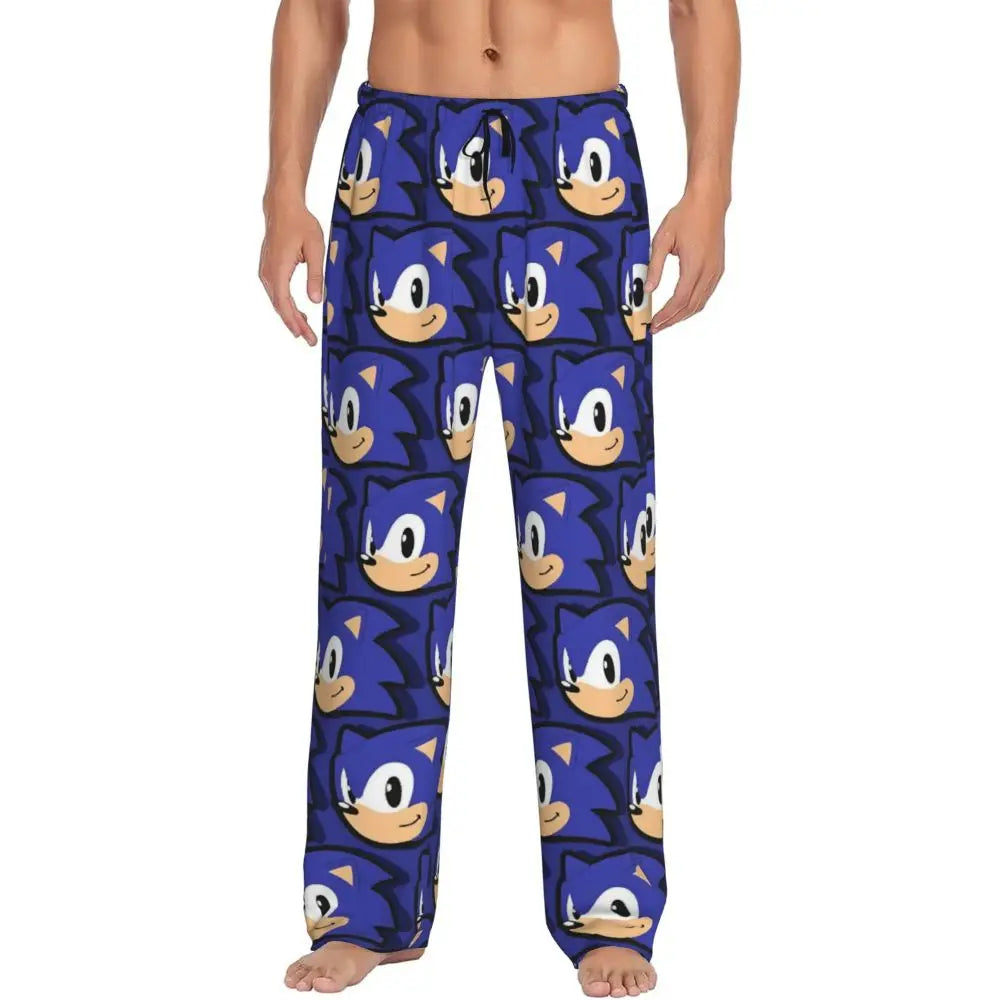 Custom Print Men's Soniced Pajama Pants Hedgehog Game Sleepwear Sleep Lounge Bottoms with Pockets