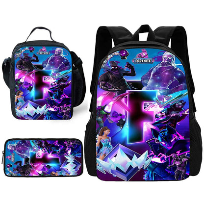 Child School Backpack with Lunch Bags, Pencil Bags, Hot Game Design-F-FortniteS School Bags for Boys Girls Best Gift