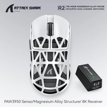 Mouse da gaming wireless Attack Shark R2 PAW3950 8K in lega di magnesio, leggero, Bluetooth tri-mode per gaming/ufficio