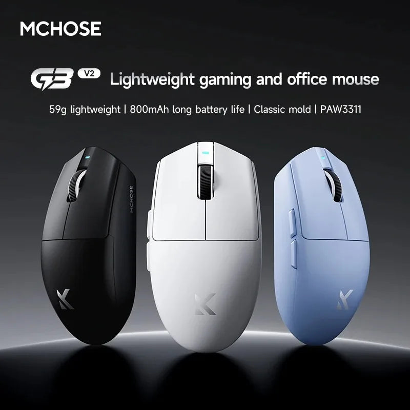 Bezdrátová e-sportovní myš MCHOSE G3 V2 Pro, lehká, tři režimy, Bluetooth, PAW3395, vysoký výkon, 800mAh, pro hry i kancelář, 59g myš