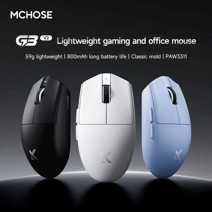 Bezdrátová e-sportovní myš MCHOSE G3 V2 Pro, lehká, tři režimy, Bluetooth, PAW3395, vysoký výkon, 800mAh, pro hry i kancelář, 59g myš