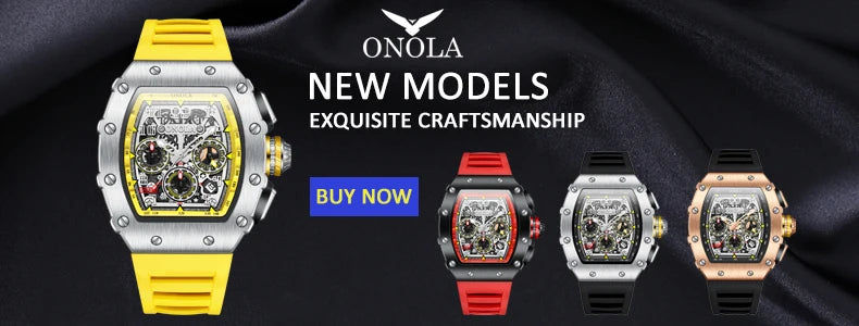 Luxury men's watch onola plastic transparent hollow full automatic mechanical watches men waterproof clock