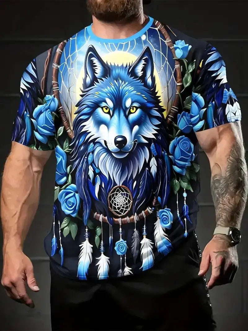 Summer Wolf Animal 3D Print T-Shirts Men Women Hip-hop Short Sleeve T Shirt Casual Oversized Harajuku Y2K Tops Tees Men Clothing