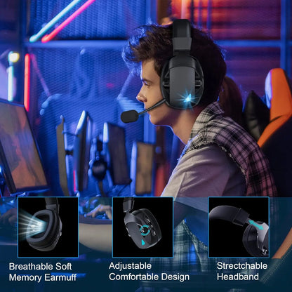 Gaming Headset with Detachable Noise-Cancelling Microphone – 3-Mode Wireless Bluetooth 5.3, 2.4G USB & 3.5mm Wired Gaming Headset with 50mm Drivers