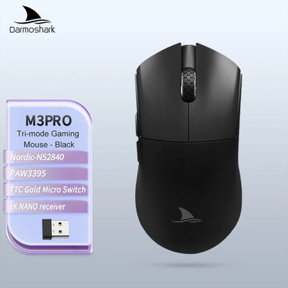 Darmoshark M3Pro gamingmus 2.4G BT trådlös tri-mode PAW3395-sensor N52840 26000DPI för stora händer makrodrivrutin mus för gaming