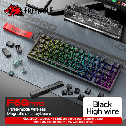 FREEWOLF F68 F68PRO Magnetic Gaming Keyboard Mechanical Wired for Pro Gaming 0.01mm Rapid Trigg 8000Hz SOCD/RS 0.1ms 128K Rate