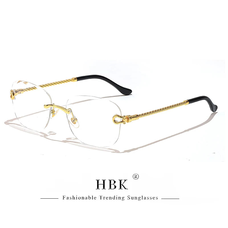 Lunettes de soleil métalliques sans monture HBK pour homme, lunettes de soleil « Wave Cutting » pour femme, lunettes de voyage et de shopping, lunettes de vue UV400, style estival