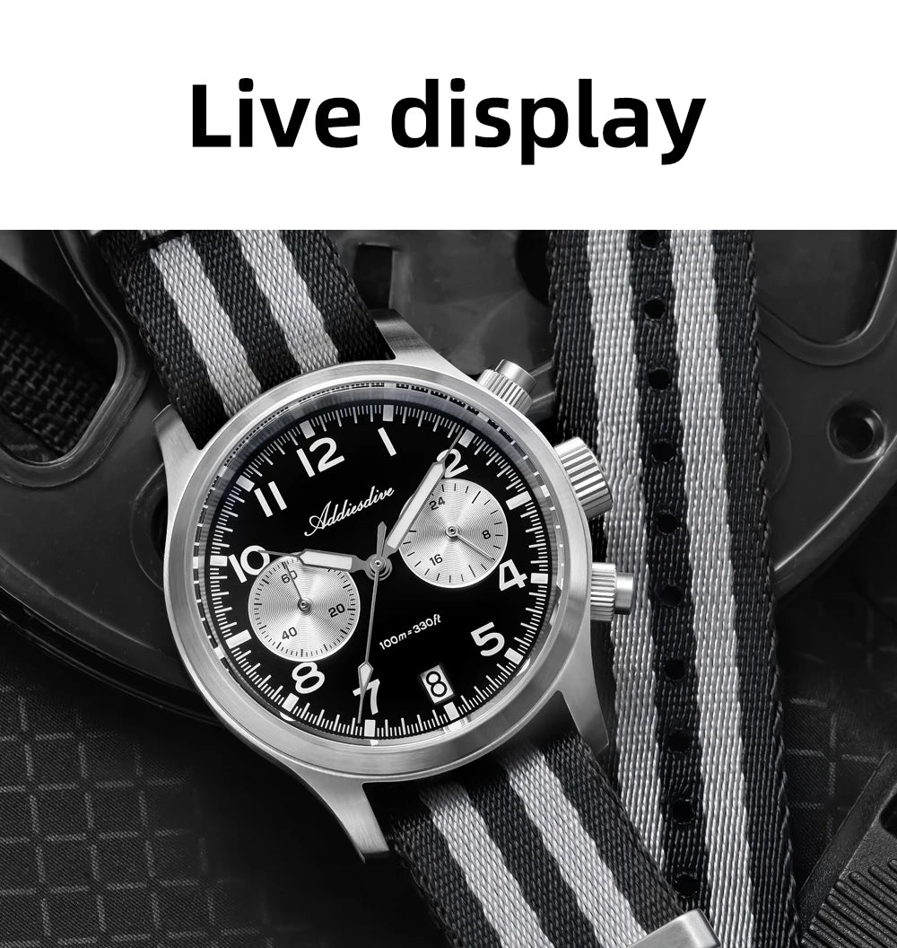 Reloj para hombre ADDIESDIVE 2025 New Panda Eye, retro de lujo, cuarzo VK64, cronógrafo deportivo, impermeable 100M, luminoso
