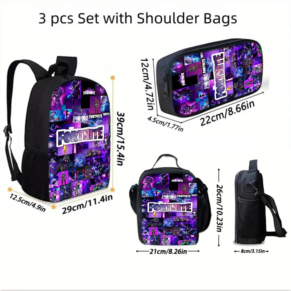 Child School Backpack with Lunch Bags, Pencil Bags, Hot Game Design-F-FortniteS School Bags for Boys Girls Best Gift