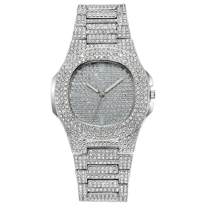 2022 New Iced Out Women Watch Gold Silver Color Square Diamondd Quartz Luxury Hip Hop Wrist Watches Roman Clock Gift boyfriend