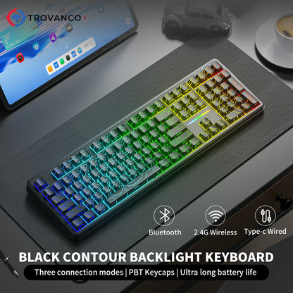 Teclado Bluetooth V108 Pro para oficina, bajo nivel de ruido, 2.4G, con cable e inalámbrico, diseño completo, membrana con retroiluminación RGB