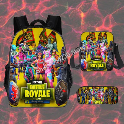 Mochila Fortnited 3PCS para Rapazes, Victory Game, 16 Polegadas, Resistente à Água, Mochila Pré-Escolar, Mochilas Escolares Fixes para o Ensino Básico