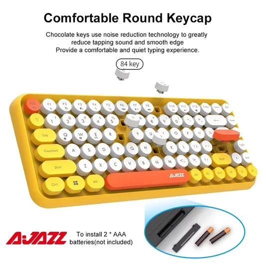 AJAZZ 308i  Wireless Bluetooth Keyboard 84 Keys Rechargeable Retro Round Typewriter Keycaps, Portable Mechanical K