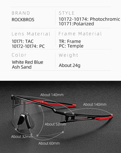 ROCKBROS Cyklistické brýle Fotochromatické brýle Cyklistické brýle Ochranné brýle Větruodolné Cyklistické Outdoorové sportovní sluneční brýle