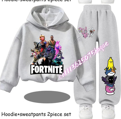 Fortnite Printed Children's Hoodies Cartoon Comfortable 2pcs Suit Loose Long Sleeve Tops with Pant Autumn Winter Clothes Gift