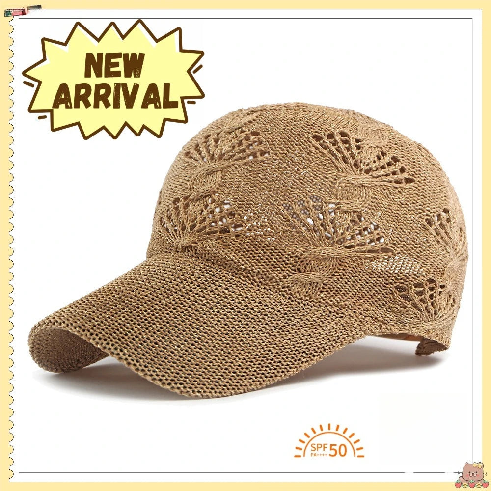 Sommerliche, glänzende Baseballkappe mit durchbrochenem Strickmuster für Damen, Outdoor-Sonnenhut, atmungsaktiv, figurschmeichelnd, vielseitig einsetzbar