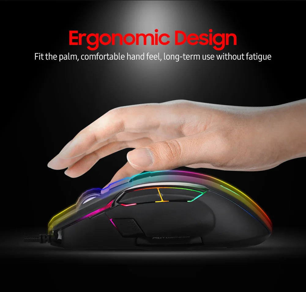Motospeed V90 Wired Gaming Mouse RGB Backlight 8 Adjustable 50000 DPI Office Game Mouse Macro Drive PMW3325 For Laptop PC