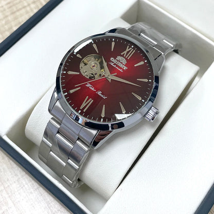 Orient Men's Automatic Open Heart Watch Blue Dial Stainless Steel Band Casual Dress Wristwatch 30M Water Resistant Fashion Watch
