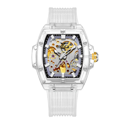 Luxury men's watch onola plastic transparent hollow full automatic mechanical watches men waterproof clock