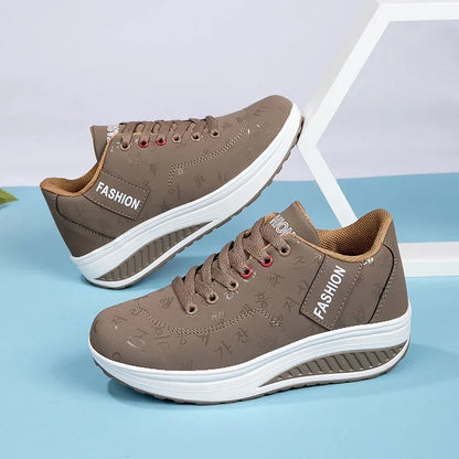 Scarpe casual da donna per l'outdoor con suola spessa e tacco oscillante, scarpe sportive alla moda con plateau, taglia 42, suola piatta, per camminata e corsa