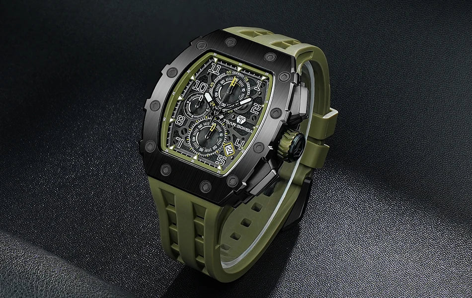 TSAR BOMBA Uhr für Herren, Luxusmarke, Tonneau-Design, wasserdichte Uhr, Edelstahl-Armbanduhr, modische rechteckige Herrenuhr