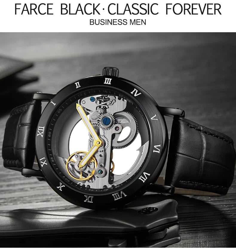 Watch Men Automatic Watch Luxury Watch Man Mechanical Wristwatch Skeleton Design Waterproof Leather Strap Male Watch Reloj Hombr