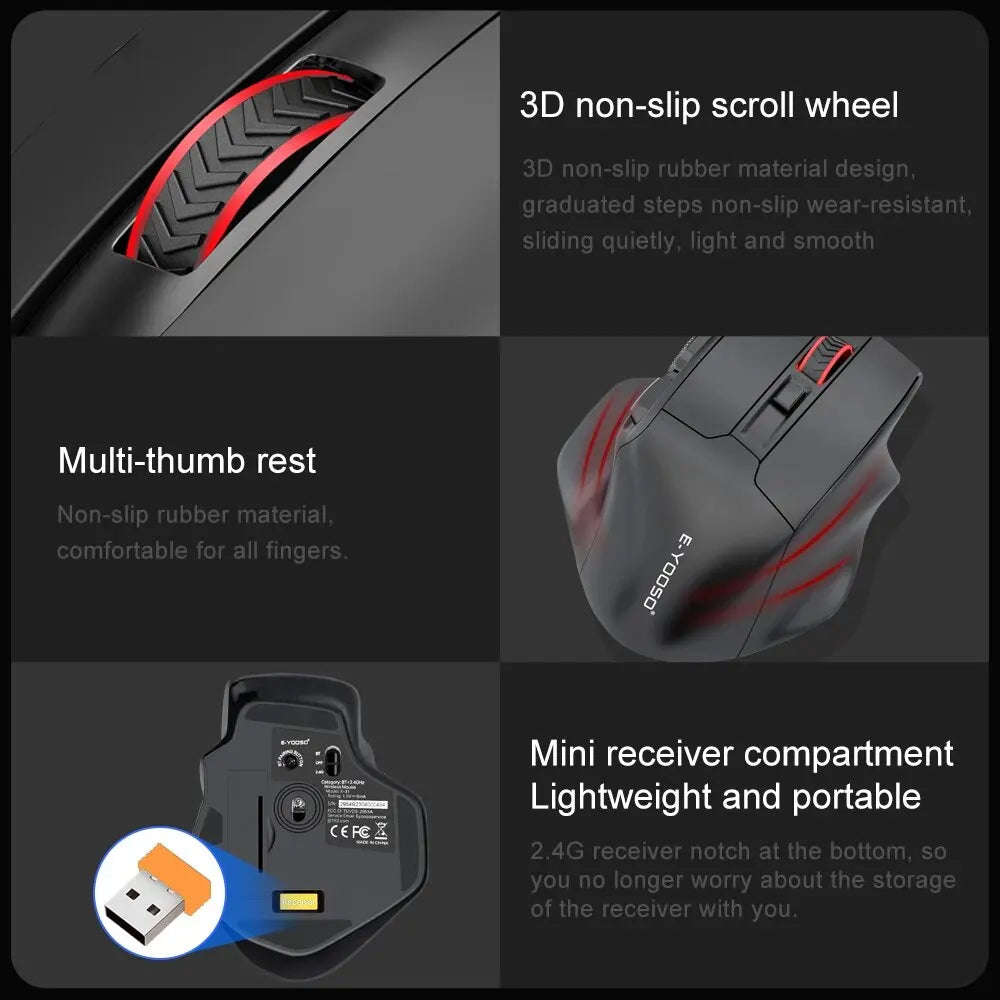E-YOOSO X-31 Pro USB гейминг мишка с голяма опора, Bluetooth 2.4G безжична връзка, PAW3212, 4800 DPI, за геймъри, компютър, лаптоп и PC