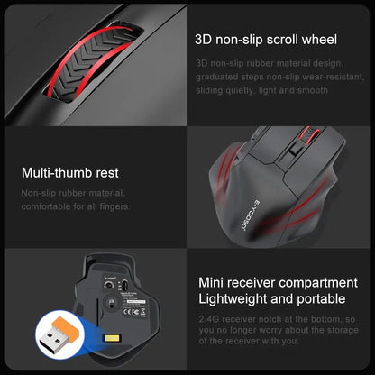E-YOOSO X-31 Pro USB гейминг мишка с голяма опора, Bluetooth 2.4G безжична връзка, PAW3212, 4800 DPI, за геймъри, компютър, лаптоп и PC