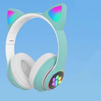Cute Cat Ears Wireless Bluetooth Headphones with Mic LED Lights, Kids Stereo Music Headset, Cat Ear Wireless Headphones with Noise Cancelling, Gaming & Gift Headphones