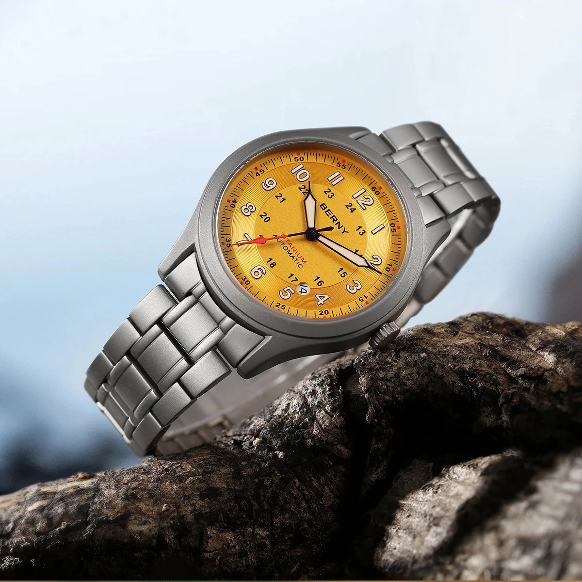 BERNY Full Titanium Automatic Watches for Men Super Luminous Sapphire Mechanical Field Watch Date 10ATM Sports Easy Read