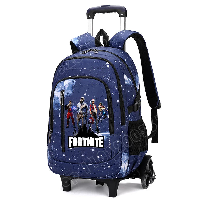 Fortnite 2 viename vežimėlis-kuprinė su žvaigždėto dangaus raštu, didelės talpos vandeniui atsparus nešiojamojo kompiuterio krepšys su laiptų įveikimo konstrukcija, mokyklinė kuprinė moksleiviams