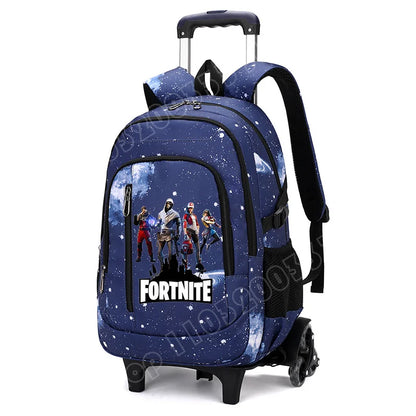 Fortnite 2 viename vežimėlis-kuprinė su žvaigždėto dangaus raštu, didelės talpos vandeniui atsparus nešiojamojo kompiuterio krepšys su laiptų įveikimo konstrukcija, mokyklinė kuprinė moksleiviams