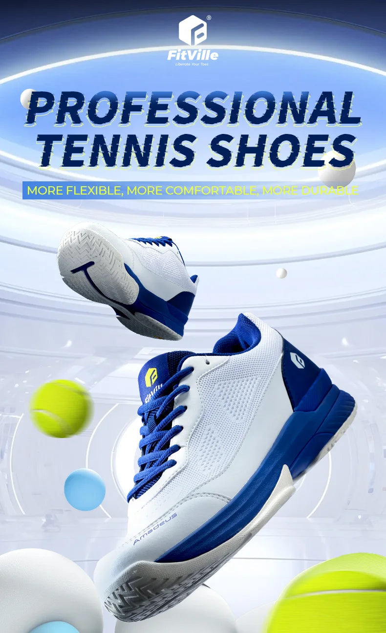 Chaussures de tennis pour homme FitVille, version large 2E, chaussures de sport d'entraînement professionnel, respirantes, antidérapantes, avec soutien de la voûte plantaire