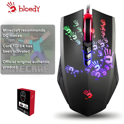 A4Tech Bloody A60 Gaming Mouse, RGB Mouse, Drag Click, 6200 CPI, 8 Macro Keys, X'Glide Metal Boot, 1000 Hz Adjustable