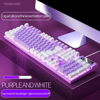 K500 Pink Keyboard Gaming-Tastatur in gemischten Farben mit weiß-rosa Tastenkappen, 104 Tasten, kabelgebunden, für Laptop und PC
