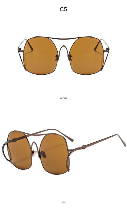 Y2k Polygon Oversized Sunglasses Women Luxury Brand Metal Sun Glasses Fashion Personality Outdoor Retro Eyeglassess Uv400 Men