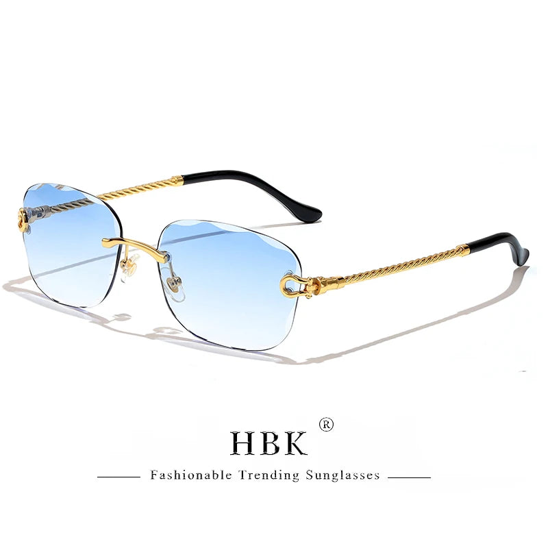 Lunettes de soleil métalliques sans monture HBK pour homme, lunettes de soleil « Wave Cutting » pour femme, lunettes de voyage et de shopping, lunettes de vue UV400, style estival