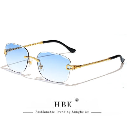 Lunettes de soleil métalliques sans monture HBK pour homme, lunettes de soleil « Wave Cutting » pour femme, lunettes de voyage et de shopping, lunettes de vue UV400, style estival