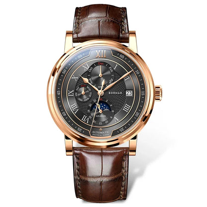 BORMAN BM3868 New 40mm Luxury Men Automatic Mechanical Men's Watches Sapphire Multi-function Waterproof Moon Phase Clocks