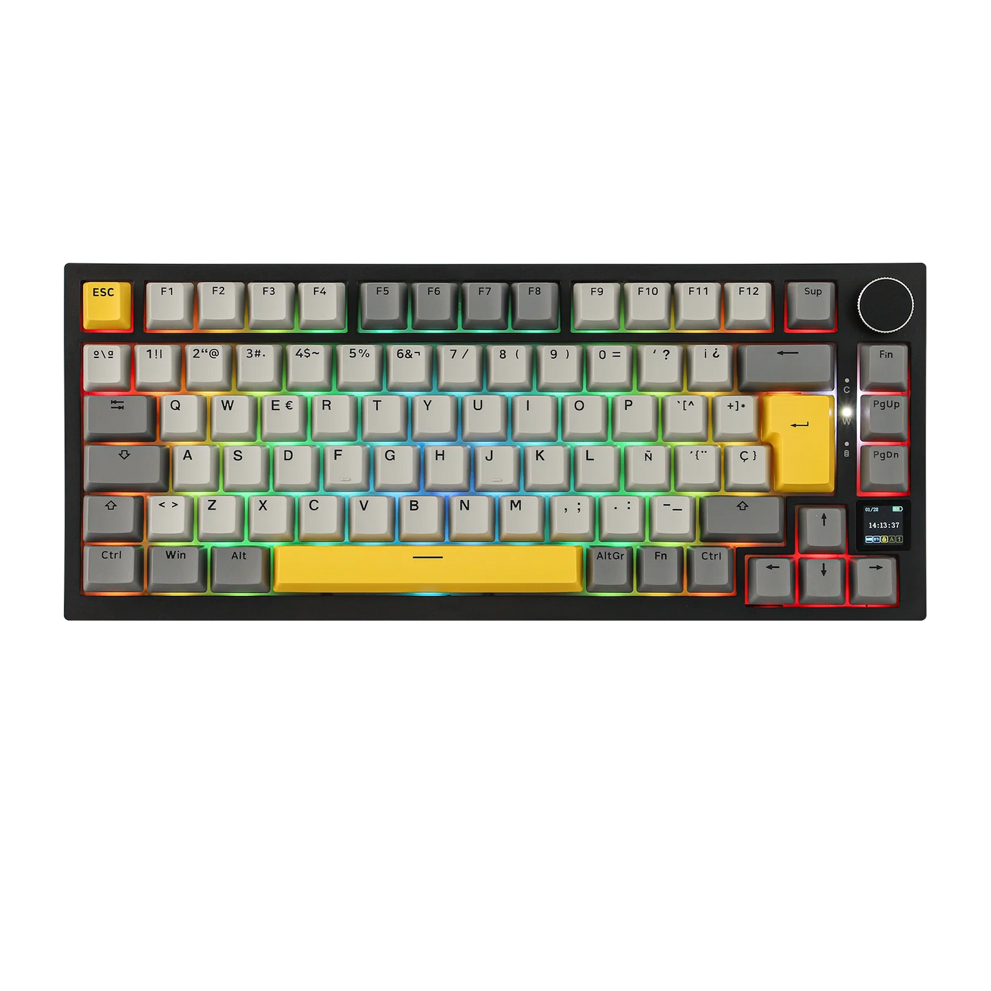 ISO-ES-Layout EPOMAKER X AJAZZ AK820 PRO 75% Spanisches Layout Kabelgebundene/2.4GHz/BT mechanische Tastatur mit Display & Drehregler für PC/Mac