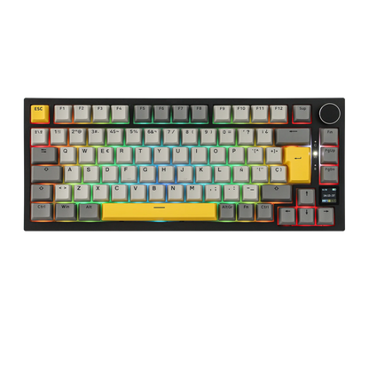 ISO-ES-Layout EPOMAKER X AJAZZ AK820 PRO 75% Spanisches Layout Kabelgebundene/2.4GHz/BT mechanische Tastatur mit Display & Drehregler für PC/Mac