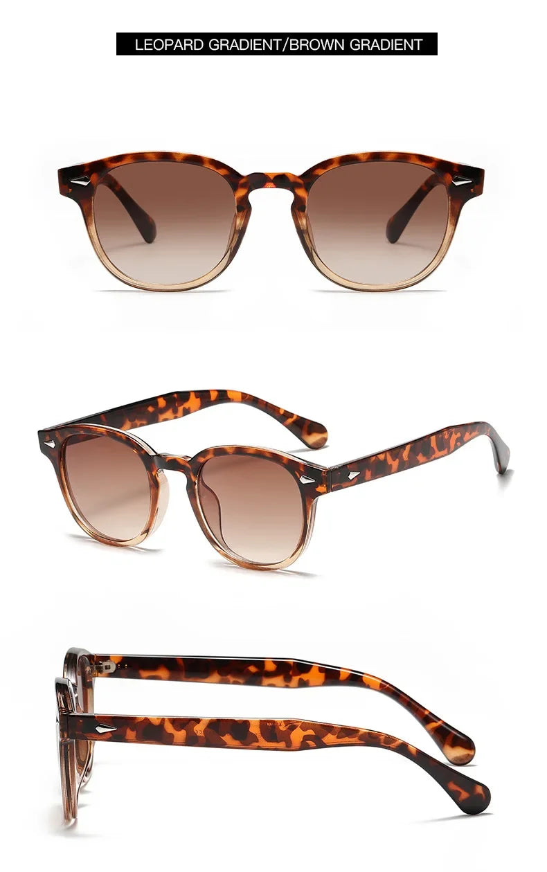 JNPCXI Quality New Retro Round Sunglasses Women Fashion Rivets Decoration Shades UV400 Men Punk Leopard Sun Glasses