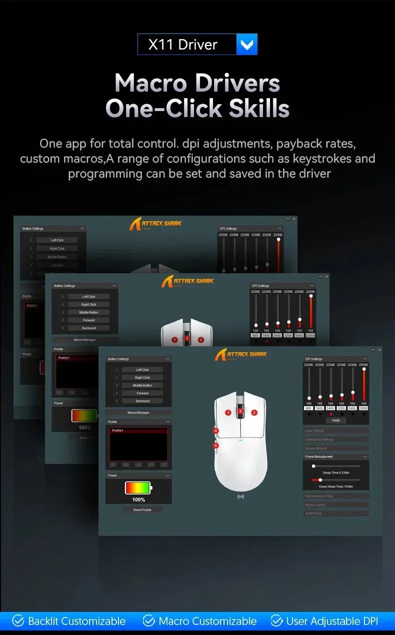 ATTACK SHARK X11SE Ultra-Light Wireless Gaming Mouse,20Million cycles life,PAW3311 Gaming,22KDPI,400IPS,40G,1KHz,65 Hours,30mAH