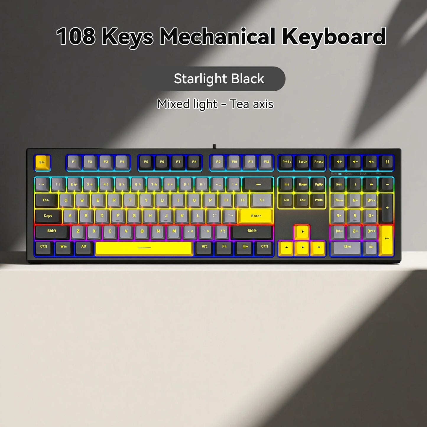 Mechanische kabelgebundene Gaming-Tastatur mit 108 Tasten und RGB-Hintergrundbeleuchtung | Gaming-Chip | Niedrige Latenz | Anti-Ghosting | Für PC-, Windows- und Mac-Gamer
